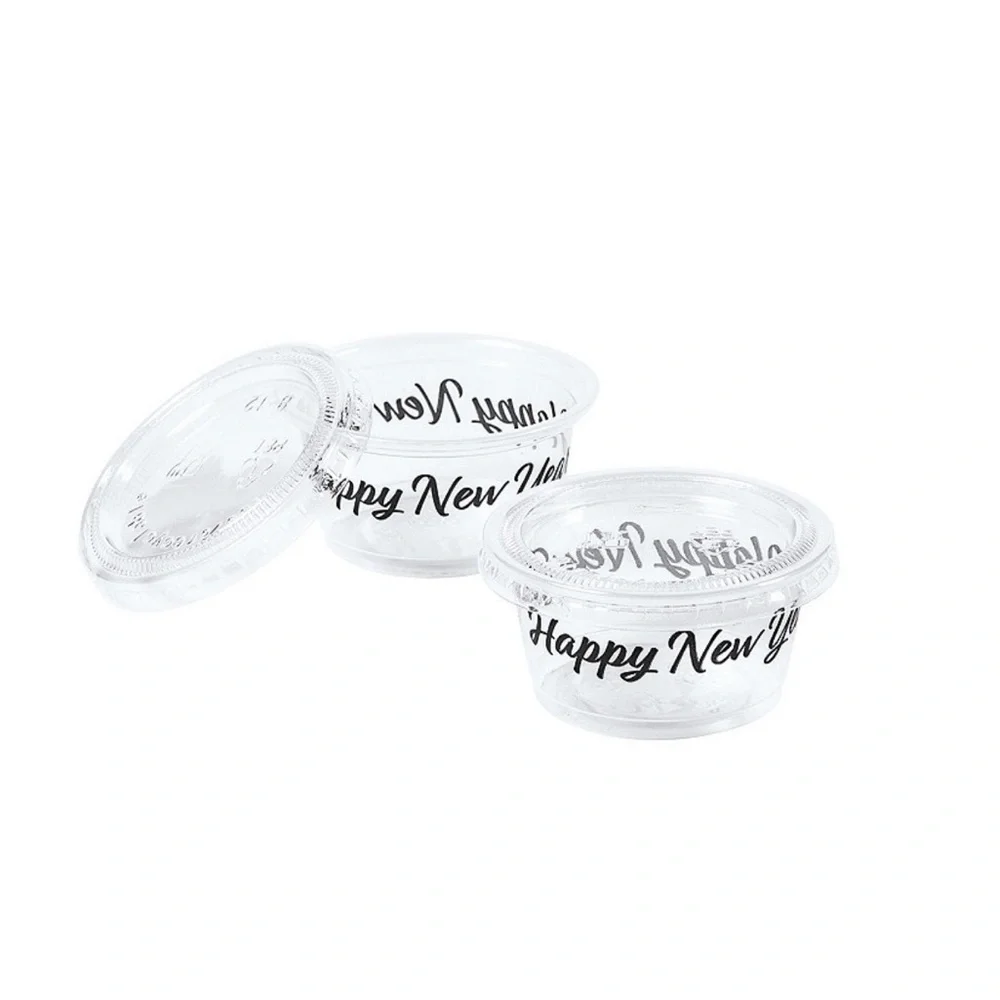 2 oz. 100 Ct. Happy New Year Disposable Plastic Gelatin Shot Cups with Lids